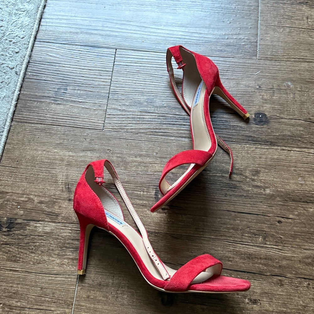 Steve Madden Red Suede Fame Strap Heels